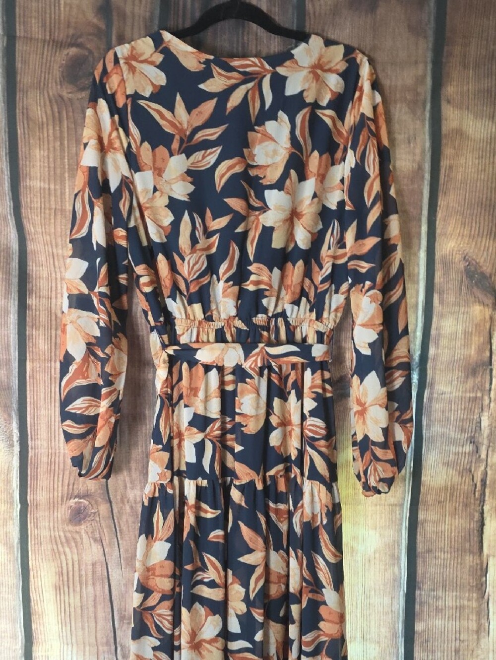 Flying Tomato Large Navy  Dress with Cream & Tan Floral Print - Picture 12 of 14